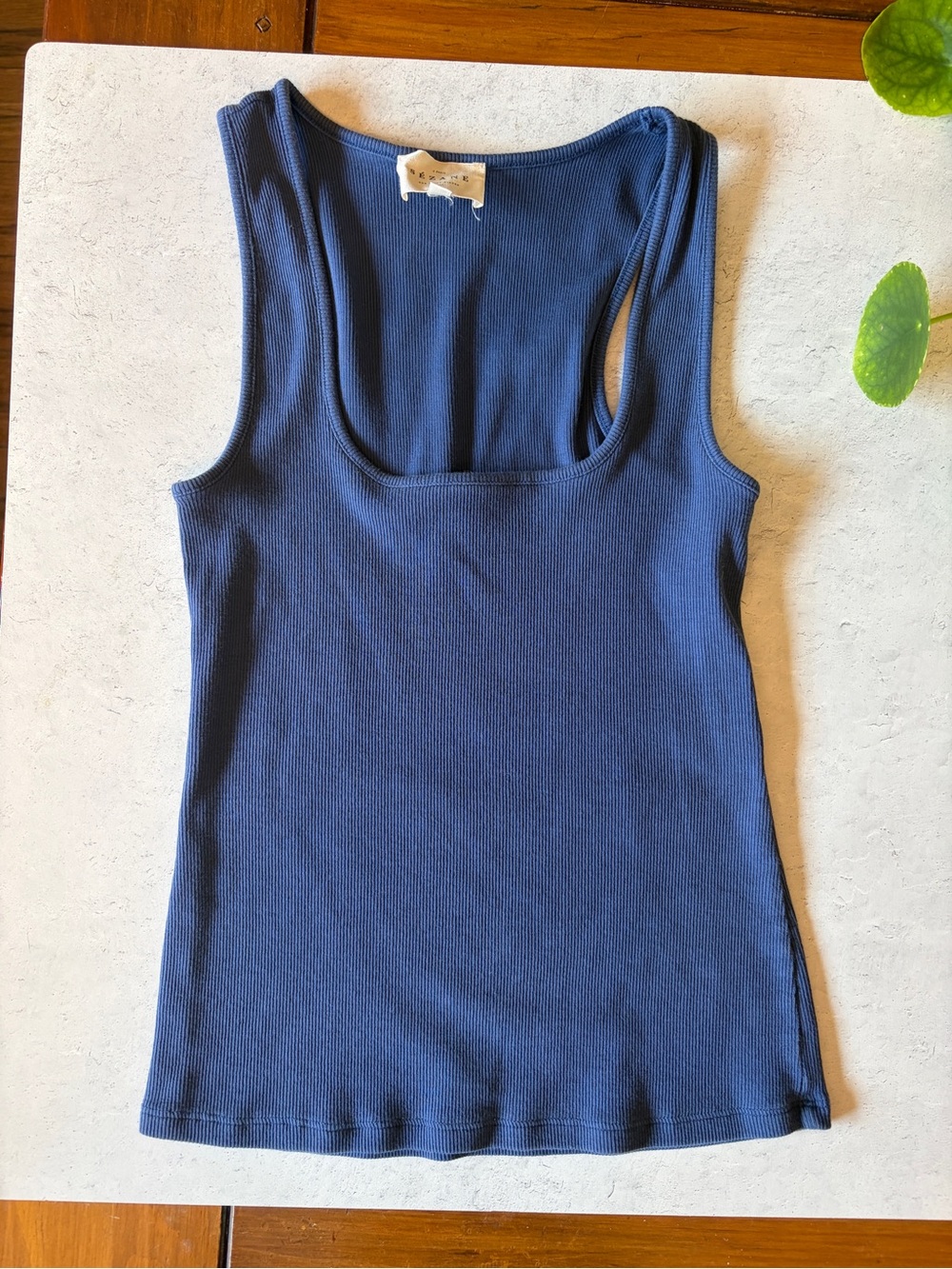 Sezane Ribbed Scoop Tank Top - Denim Blue